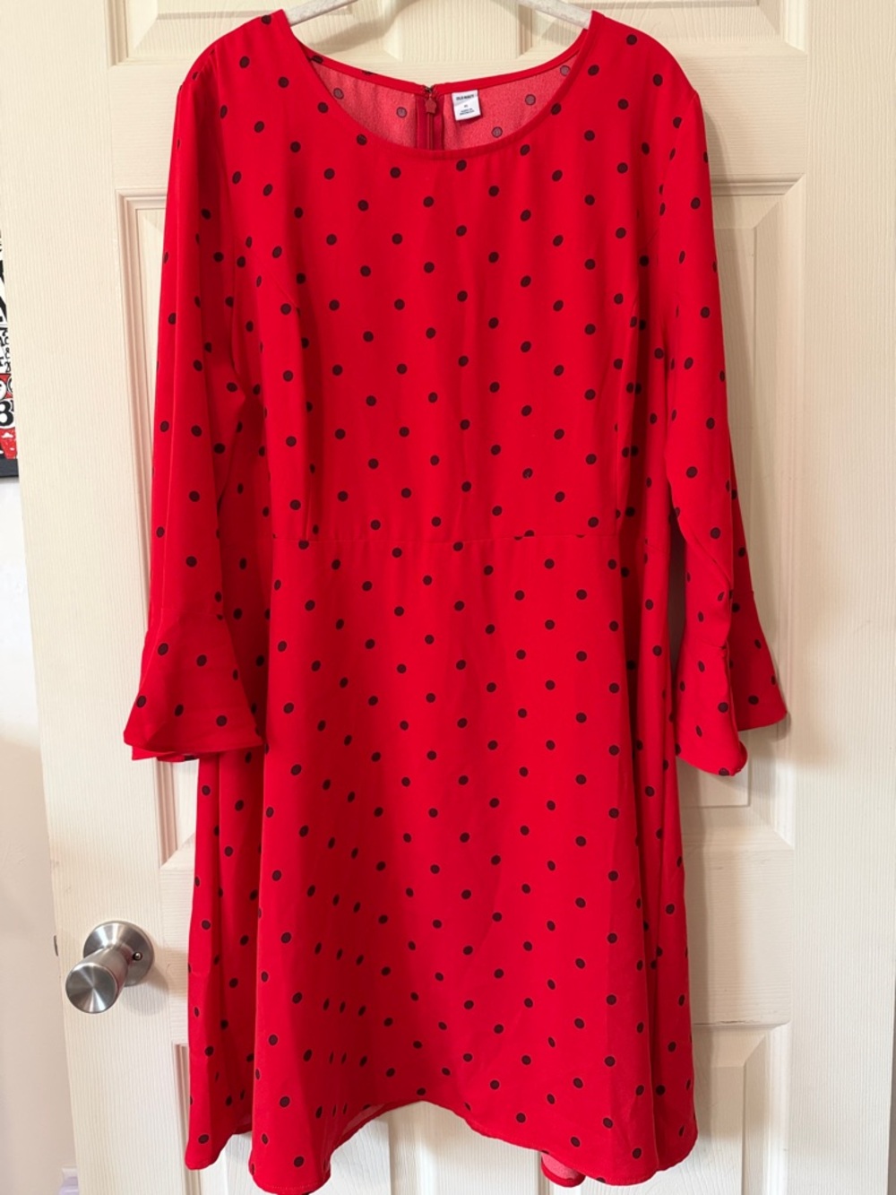 Old Navy Red Long-Sleeve Polka Dot Swing Dress